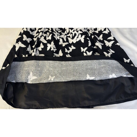 TALBOTS Butterfly Fit & Flare Dress Women 8 Black White Sleeveless Cotton Zip - Picture 7 of 11
